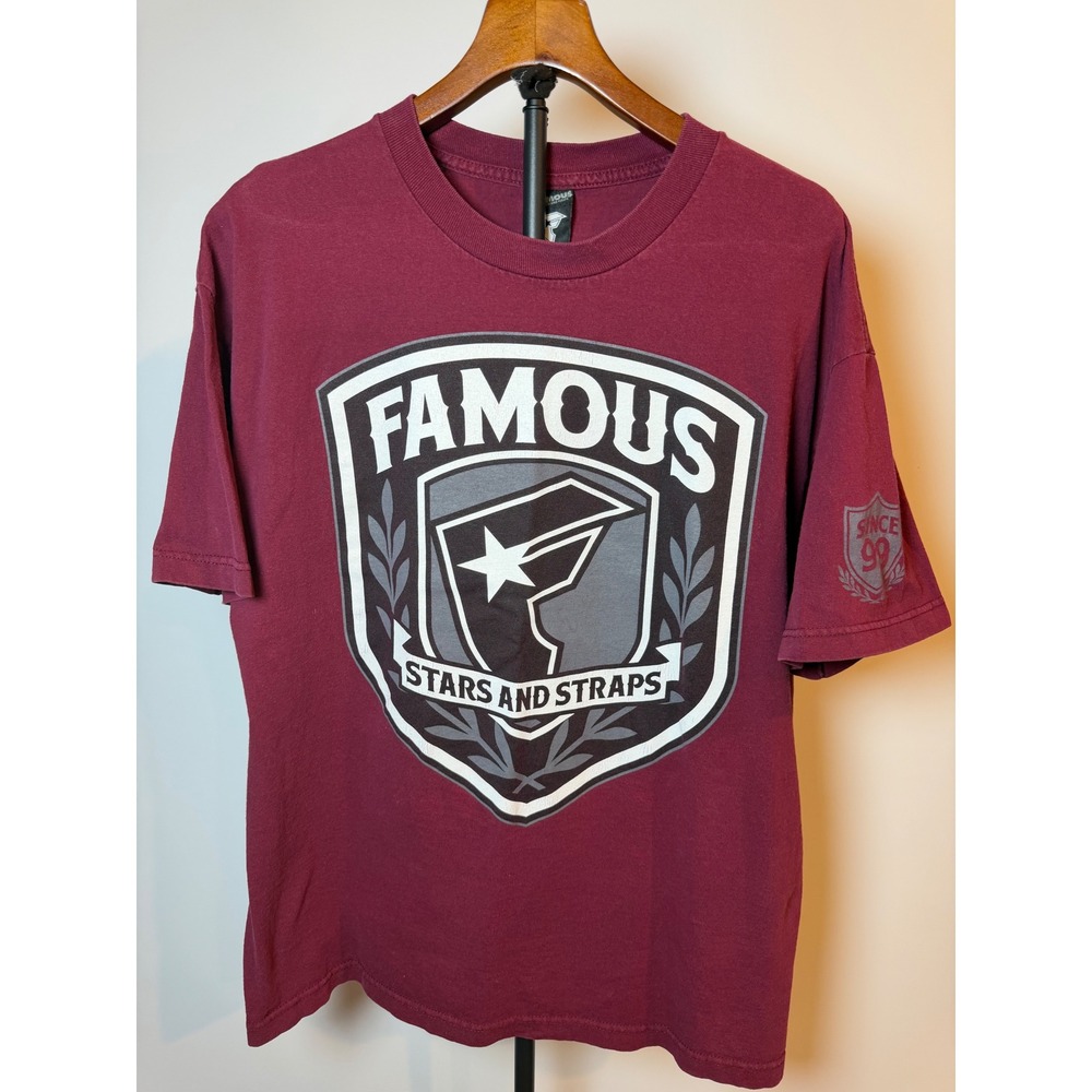 Famous Stars and Straps Mens XL Burgundy Crest Graphic T-Shirt Short Sleeve